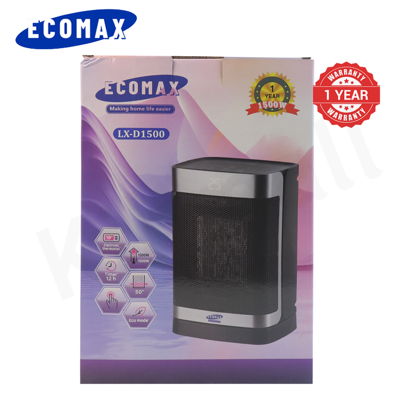 ECOMAX LX-D1500 1500W PTC Portable Space Fan Heater Room Heater Space Heater Oscillation LED Touch Display 12H Timer Overheat Tip-over Protection Energy Room Warmer