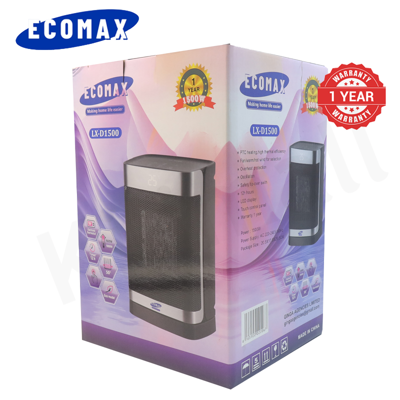 ECOMAX LX-D1500 1500W PTC Portable Space Fan Heater Room Heater Space Heater Oscillation LED Touch Display 12H Timer Overheat Tip-over Protection Energy Room Warmer