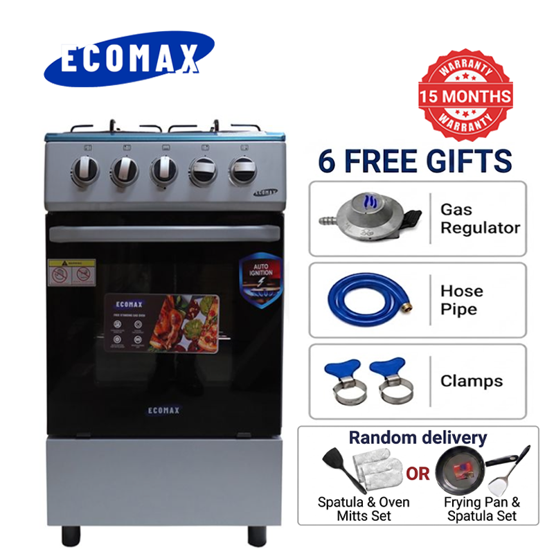 ECOMAX 4 Gas Cooker + Gas Oven 4 Burners Free Standing Gas Cooker Cooking Range with 55L Oven Automatic lgnition LX-680-4G