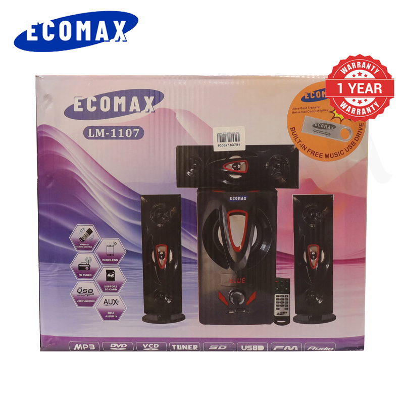 ECOMAX 3.1CH Multimedia Bluetooth Woofer LM-1107 Home Theater System Speaker Systems Subwoofer USB/SD/FM/DVD Input Home Audio System with Remote Control 3000W