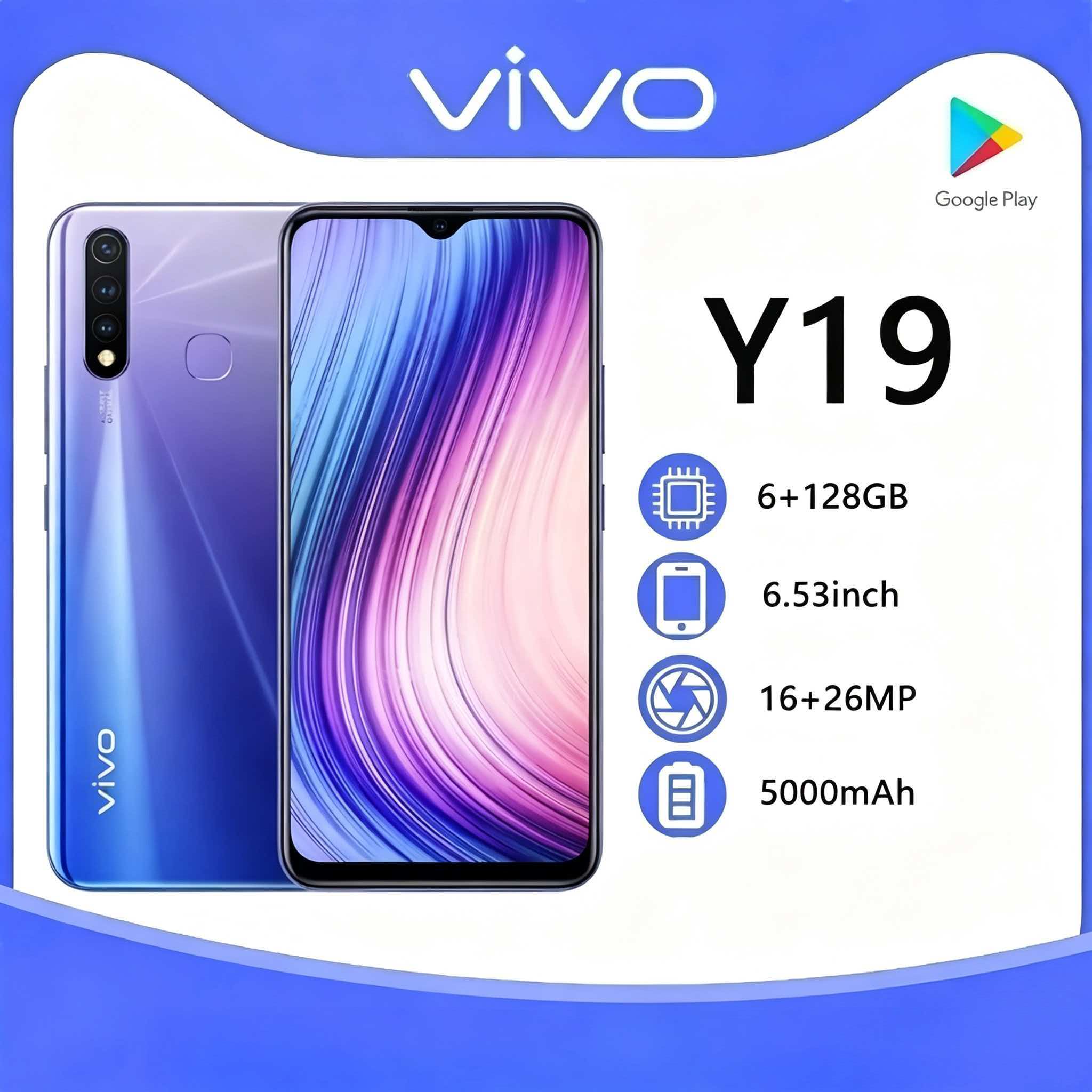 Refurbished Vivo Y19 Smart Phone 6GB RAM+128GB ROM large storage, Fingerprint/Face unlock,16MP Ultra Clear Triple Camera, 6.53 Inch HD Screen, 5000mAh Big Battery ,Camera /Live Streaming/gaming Phone.