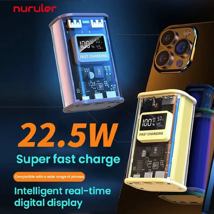 Transparent Mecha-style 10000mAh Power Bank with Genuine Capacity, 22.5W Bidirectional Fast Charging Portable Charger, Compatible with All iPhone and Android Models, Free Charging Cable Included