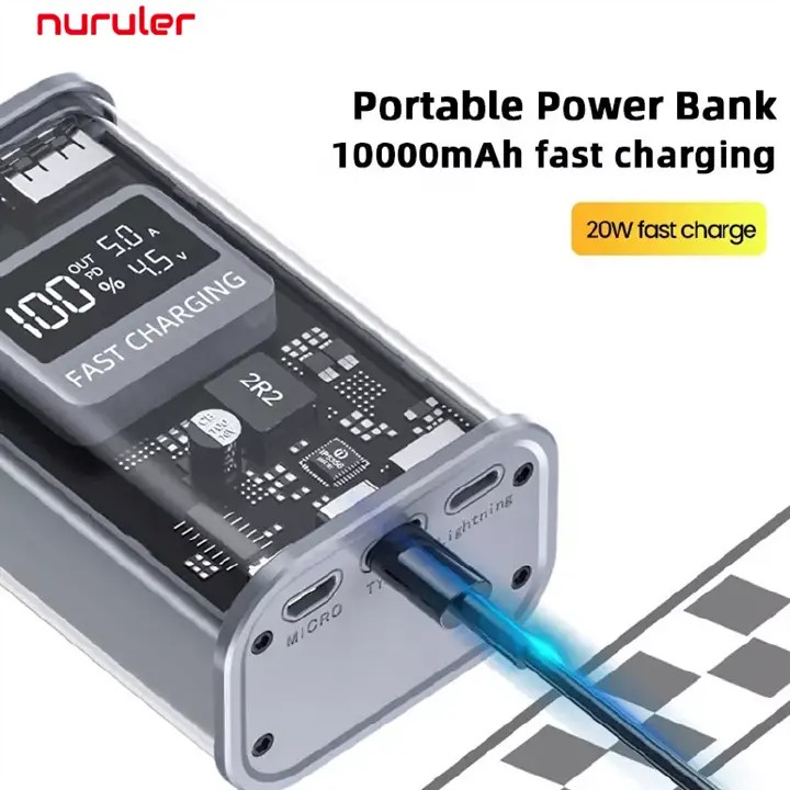 Transparent Mecha-style 10000mAh Power Bank with Genuine Capacity, 22.5W Bidirectional Fast Charging Portable Charger, Compatible with All iPhone and Android Models, Free Charging Cable Included
