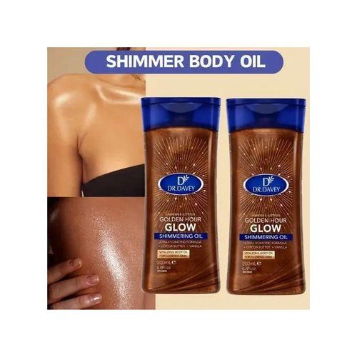 The Dr. Davey Golden Hour Glow Shimmering Oil, is a revitalizing body oil designed to provide a luminous, lustrous glow to the skin with an ultra-hydrating formula leaving a glowing effect on you skin