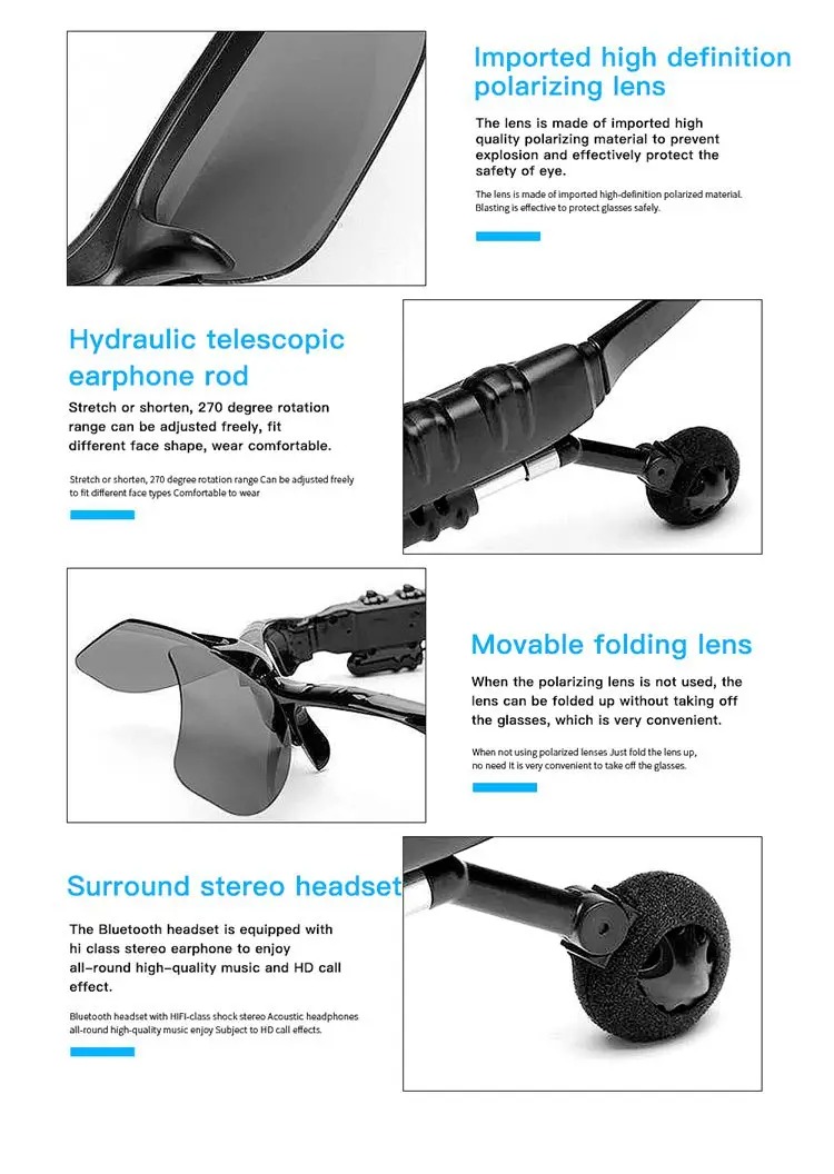Bluetooth 5.3 Wireless Smart Sunglasses with Stereo Speakers and Microphone Polarized Audio Glasses Open Ear Headset for Running, Driving, Cycling, Hiking