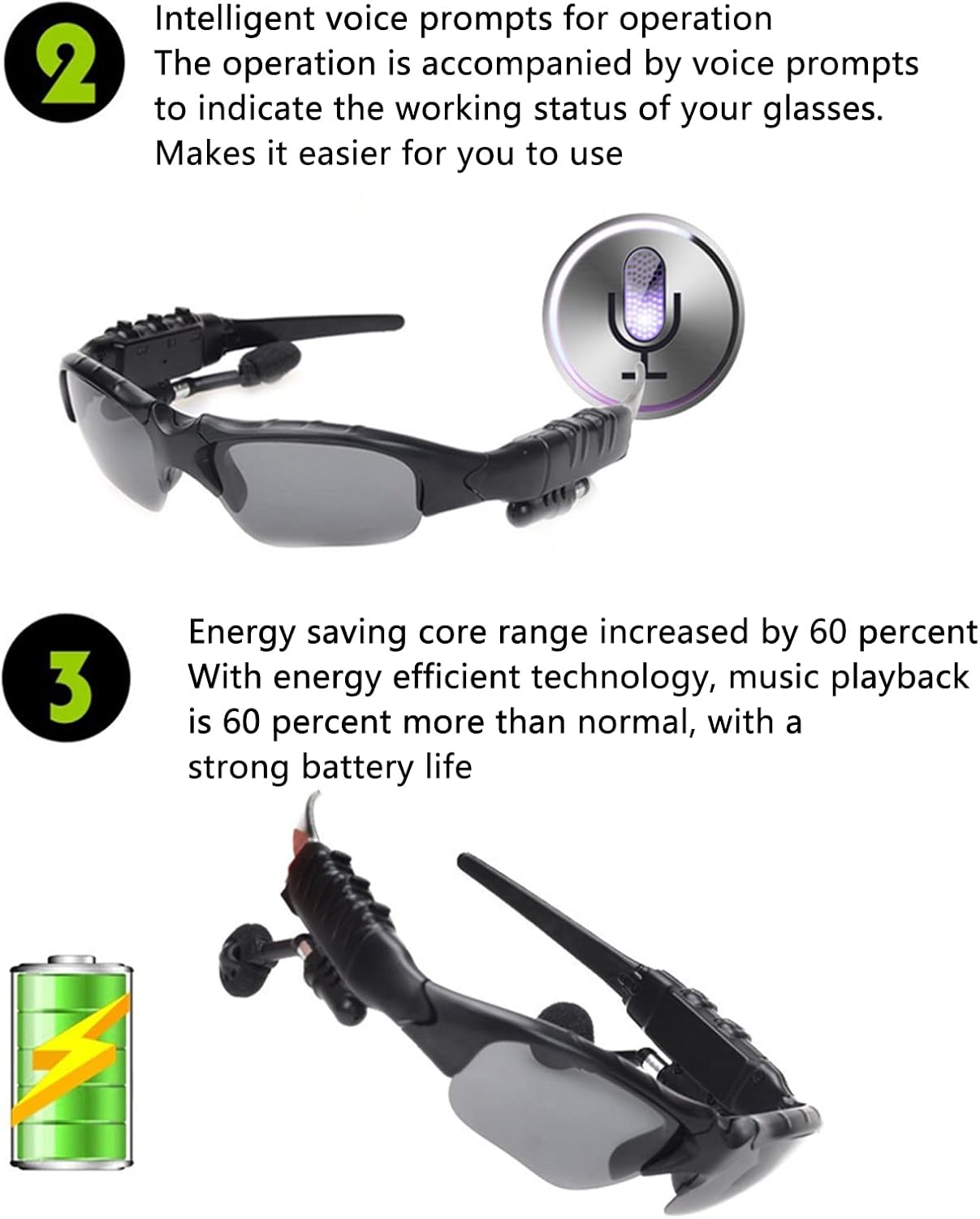 Bluetooth 5.3 Wireless Smart Sunglasses with Stereo Speakers and Microphone Polarized Audio Glasses Open Ear Headset for Running, Driving, Cycling, Hiking