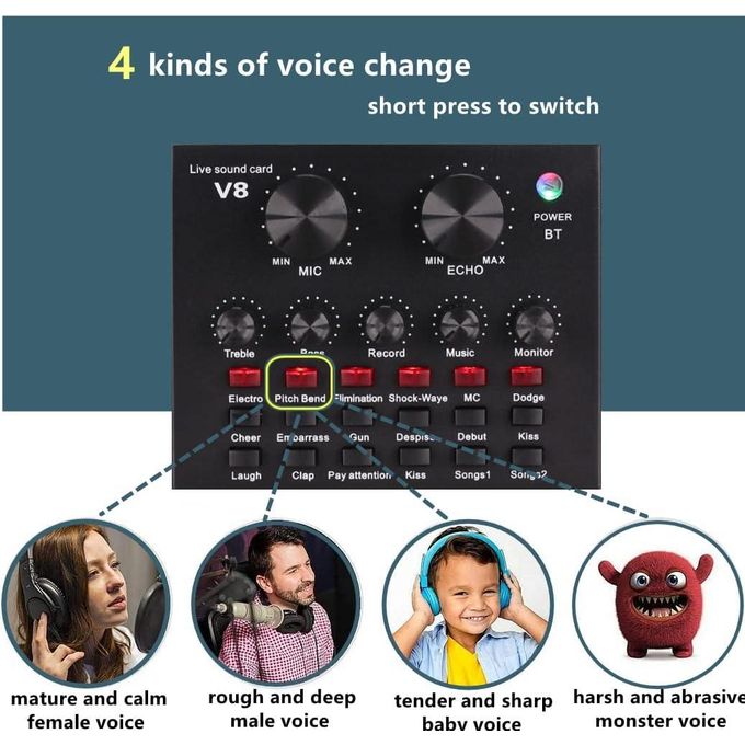BM800 Studio Condenser Microphone V8 Sound Card Bundle Professional Recording Kit with Mic Stand for Podcast, Live Broadcast, Karaoke, Music Production and Voice Recording