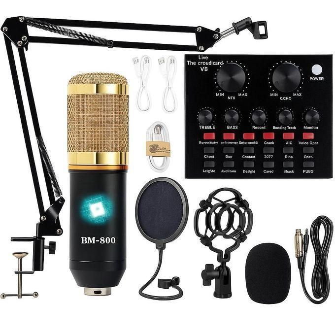BM800 Studio Condenser Microphone V8 Sound Card Bundle Professional Recording Kit with Mic Stand for Podcast, Live Broadcast, Karaoke, Music Production and Voice Recording