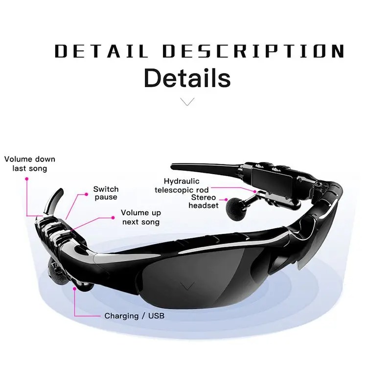 Bluetooth 5.3 Wireless Smart Sunglasses with Stereo Speakers and Microphone Polarized Audio Glasses Open Ear Headset for Running, Driving, Cycling, Hiking