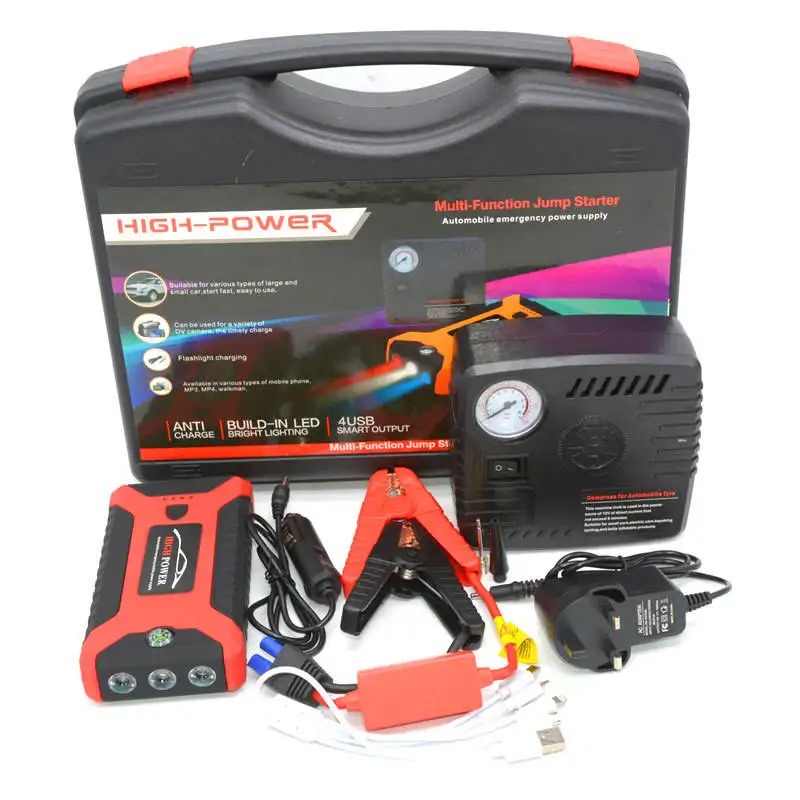12V Car Jump Starter with Air Compressor Tire Inflator Power Bank Jumper Cables Battery Booster Emergency Roadside Assistance Kit Portable Car Tire Pump for SUV Truck Motorcycle