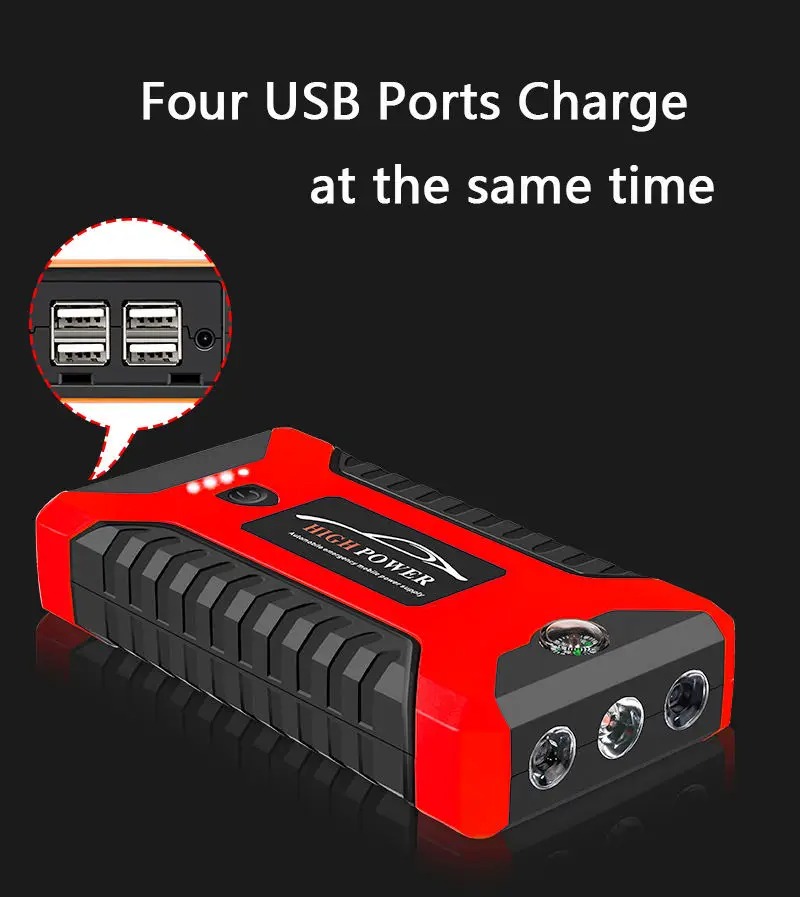 Multi-Function 12V Car Jump Starter Power Bank with Air Compressor Tire Inflator Jumper Cables Emergency Vehicle Battery Booster Portable Tire Pump for Car, SUV, Truck & Motorcycle