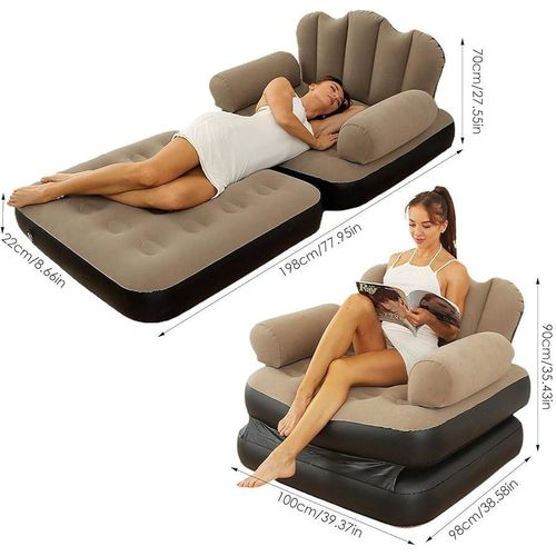 Portable Inflatable Sofa Bed Double Layer Air Couch with Armrest Electric Pump 2 in 1 Air Mattress for Home Camping Travel Guest Bed PLUS FREE GIFT