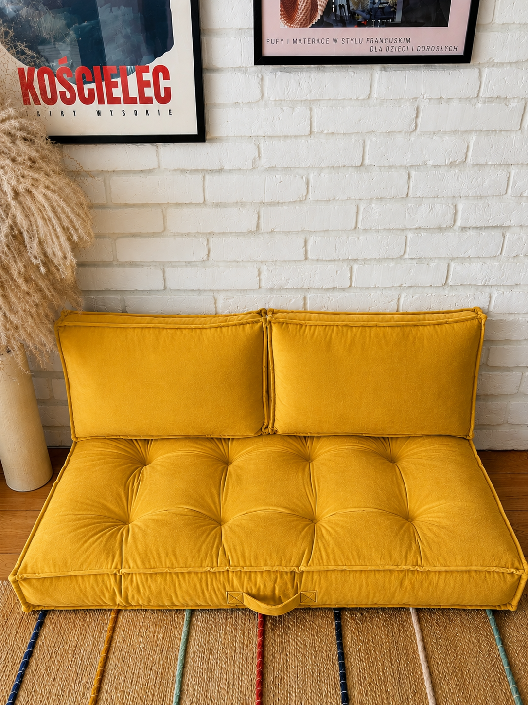 1PC Velvet Floor Sofa Cushion with 2 Backrest Pillows