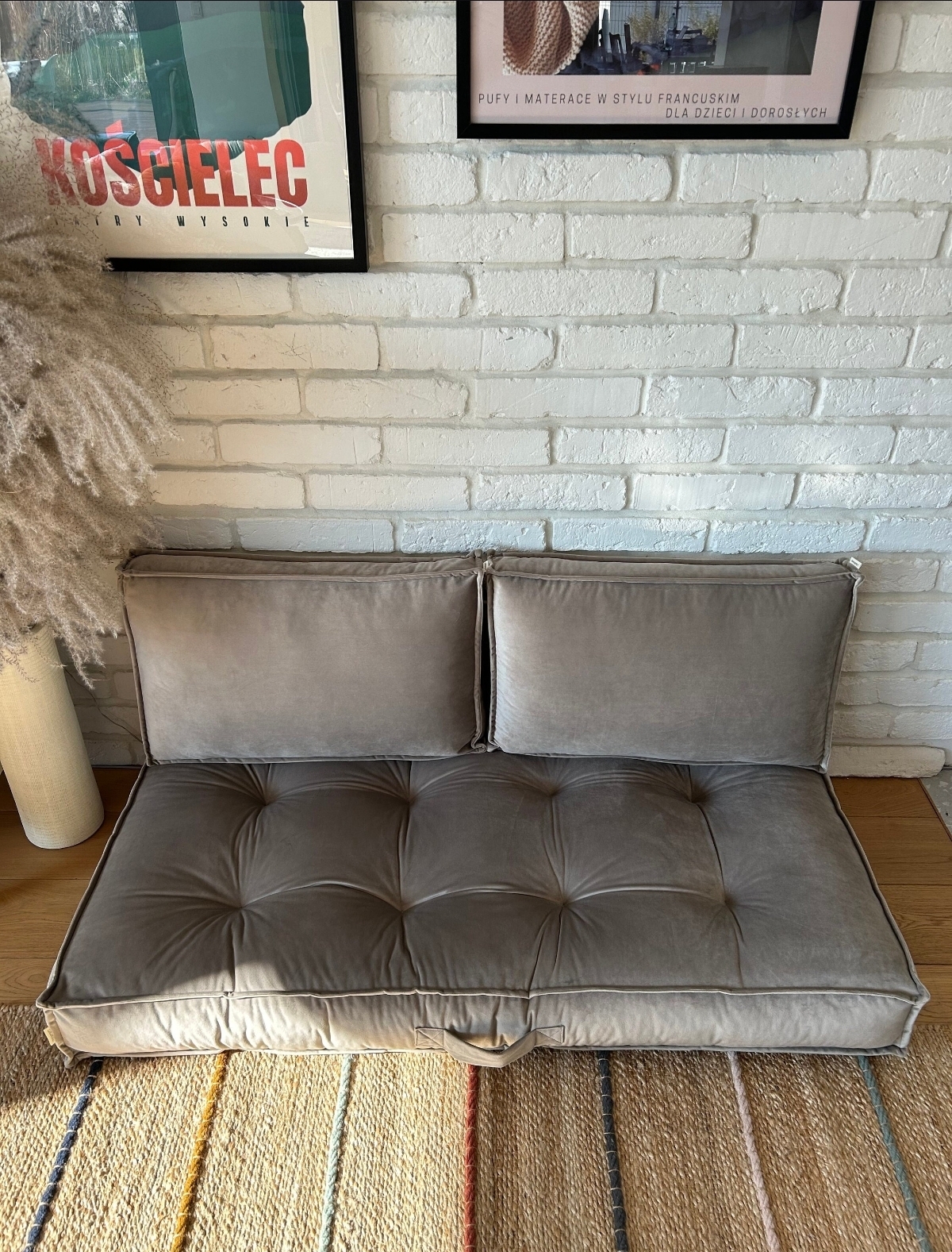 1PC Velvet Floor Sofa Cushion with 2 Backrest Pillows