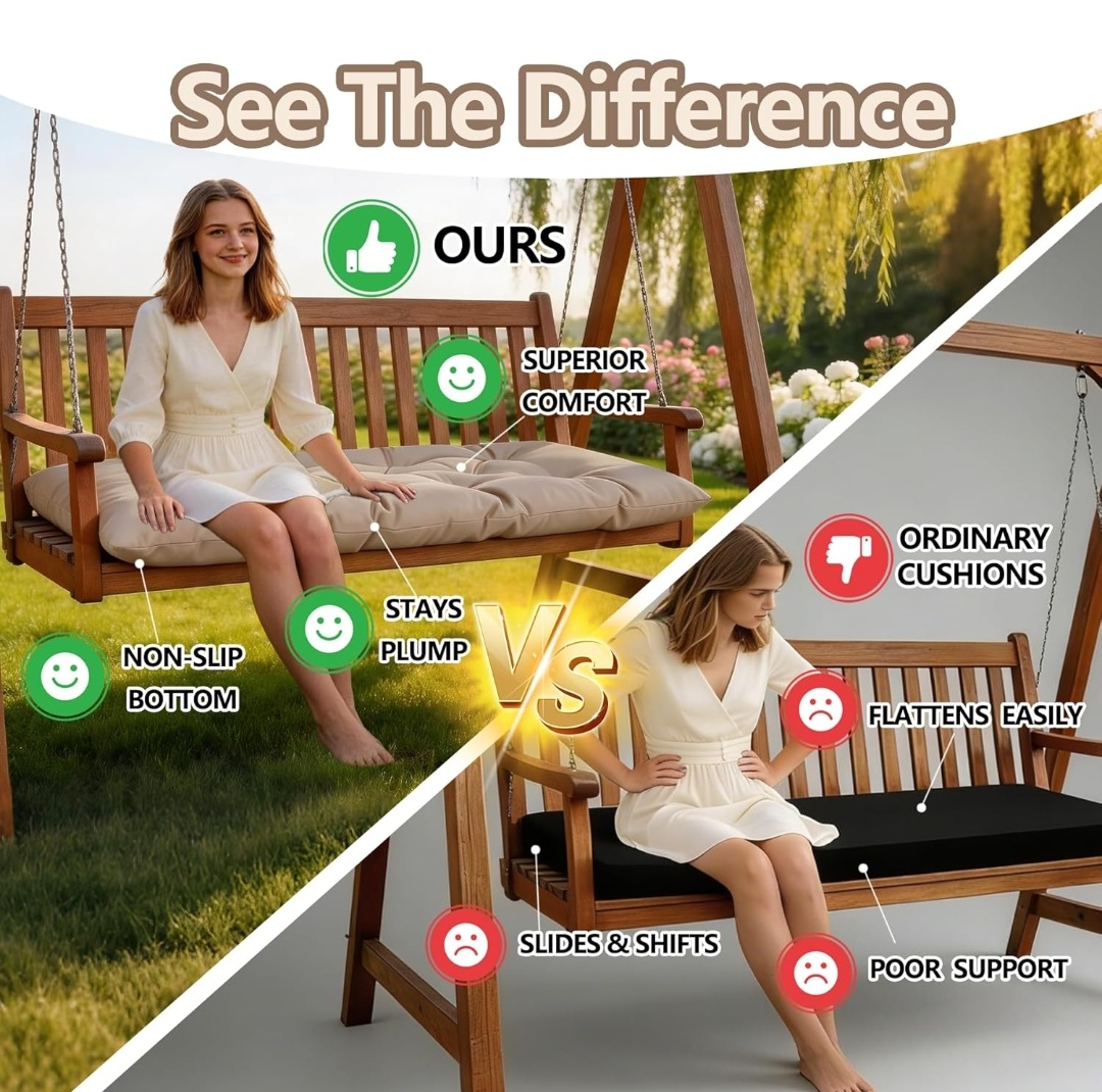 Indoor/Outdoor Bench Cushion only,NO BENCH. Swing Cushion,2/3 seat Thick Outdoor Garden Bench Seat Cushion Backrest Bench Pad (59 X 19.6 in )