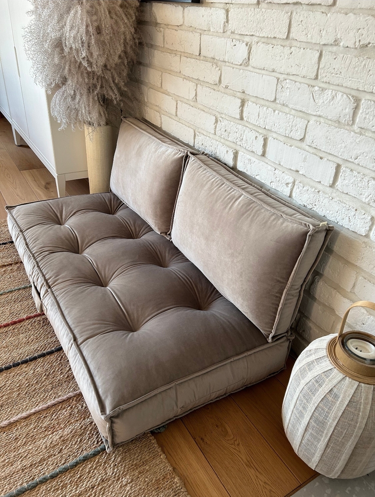 1PC Velvet Floor Sofa Cushion with 2 Backrest Pillows