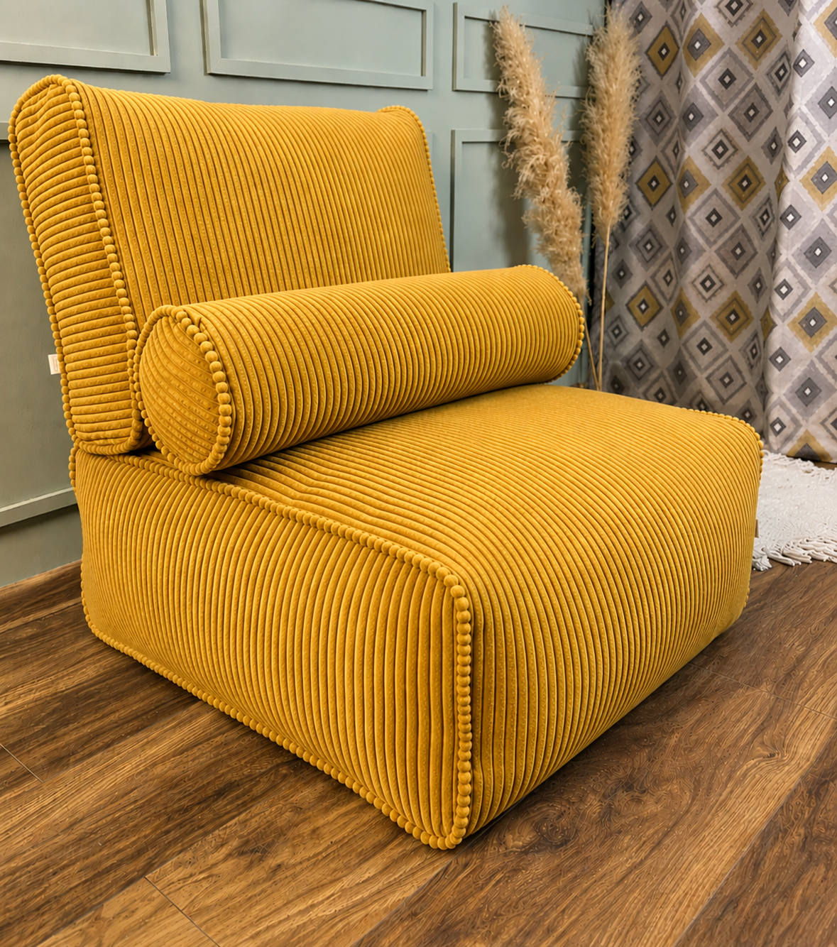 1PC Corduroy Floor Cushion Chair with Matching Bolster Pillow