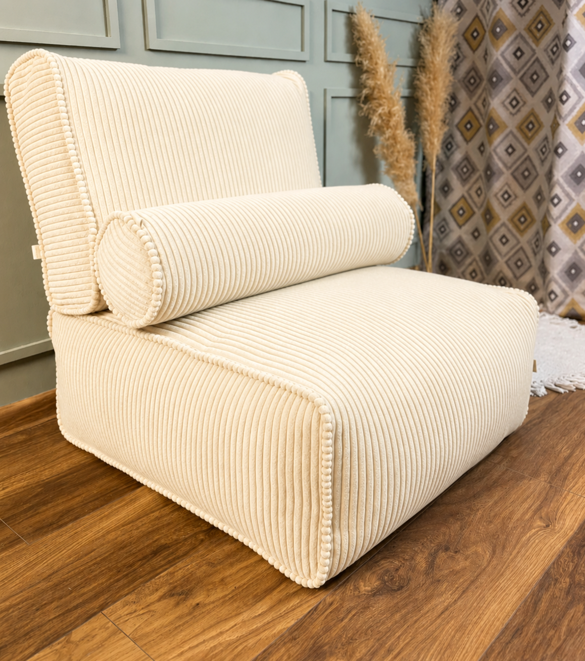 1PC Corduroy Floor Cushion Chair with Matching Bolster Pillow