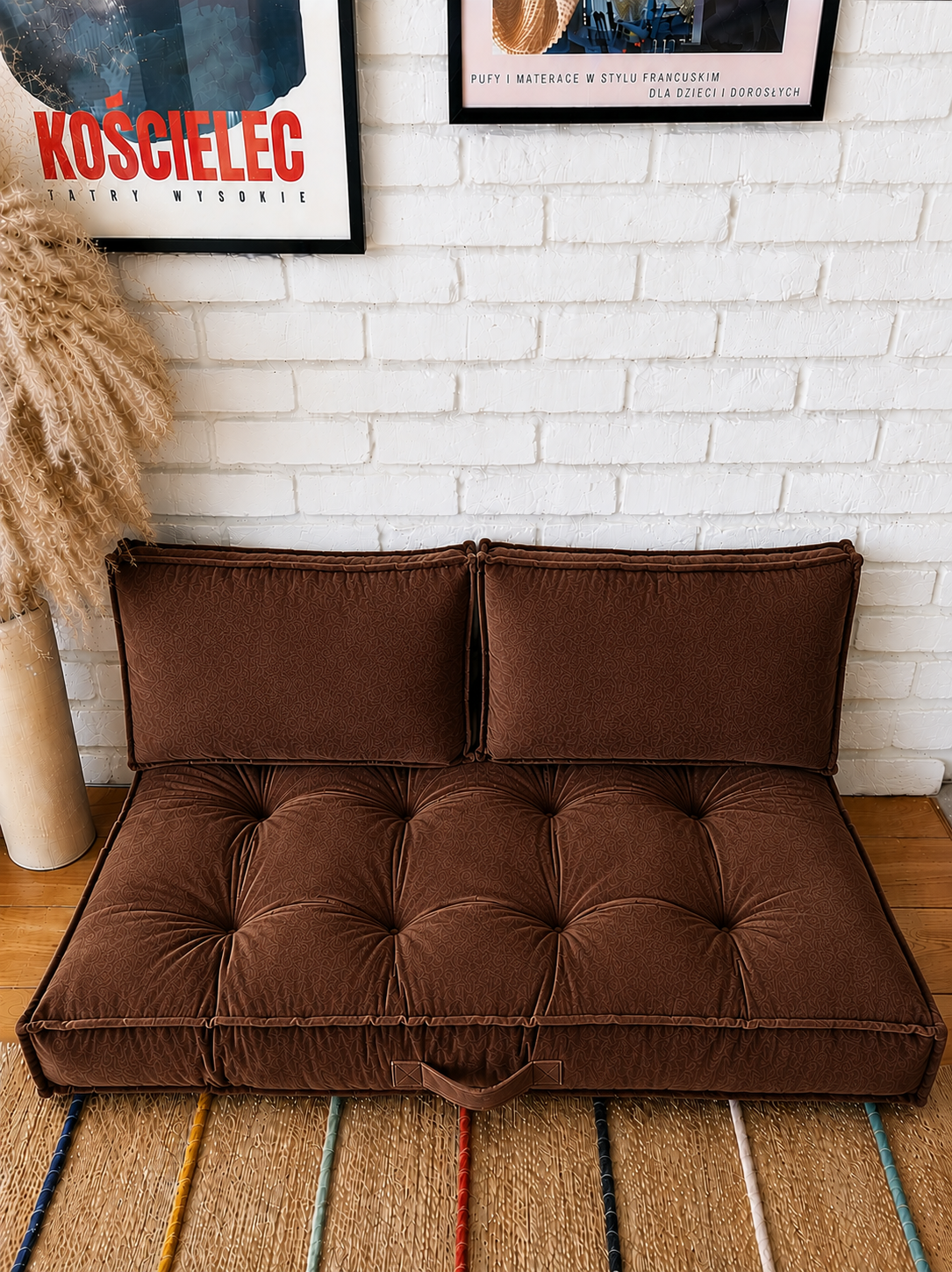 1PC Velvet Floor Sofa Cushion with 2 Backrest Pillows
