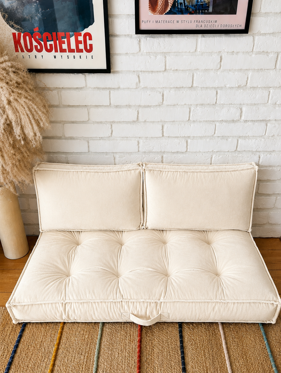1PC Velvet Floor Sofa Cushion with 2 Backrest Pillows