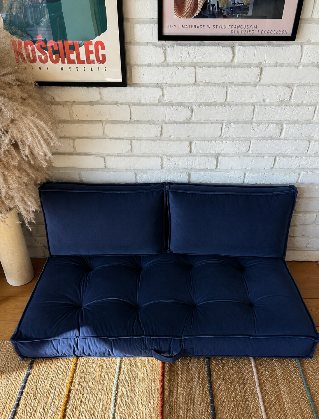 1PC Velvet Floor Sofa Cushion with 2 Backrest Pillows
