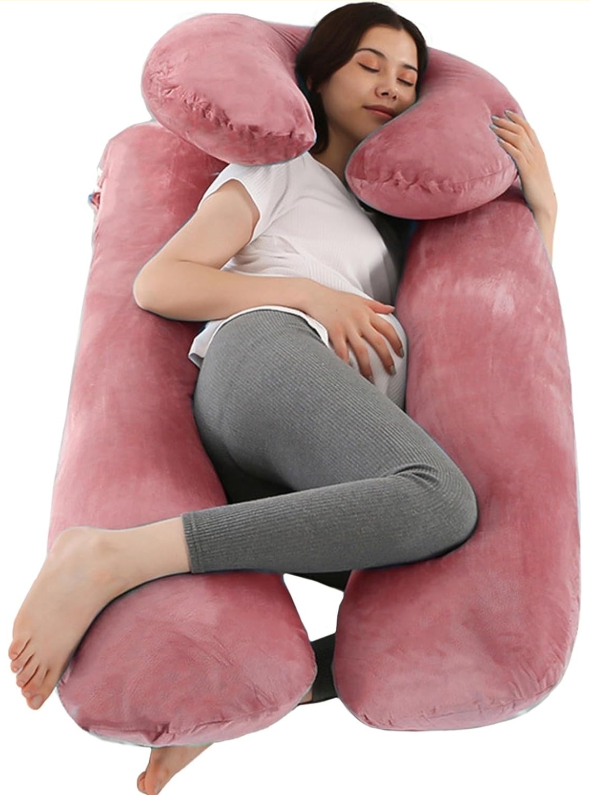 Two Piece Pregnancy Pillows for Sleeping, 59 Inch U-Shaped Full Body Pillow, Maternity Pillow with Removable Cover, Support for Back Legs Belly HIPS, Body Pillows for Adults, Pregnancy Must Haves