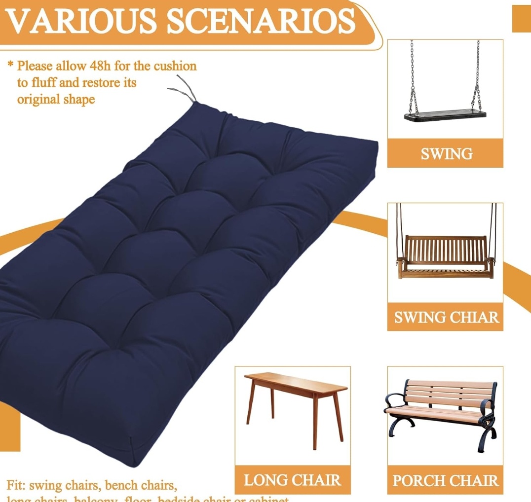 Indoor/Outdoor Bench Cushion-44X19 Inch Tufted Porch Swing Cushions with High Elasticity PP Cotton and Durable Ties, Thick Bench Seat Cushions for Patio Furnitures, Indoor Window Cushion(NO BENCH)
