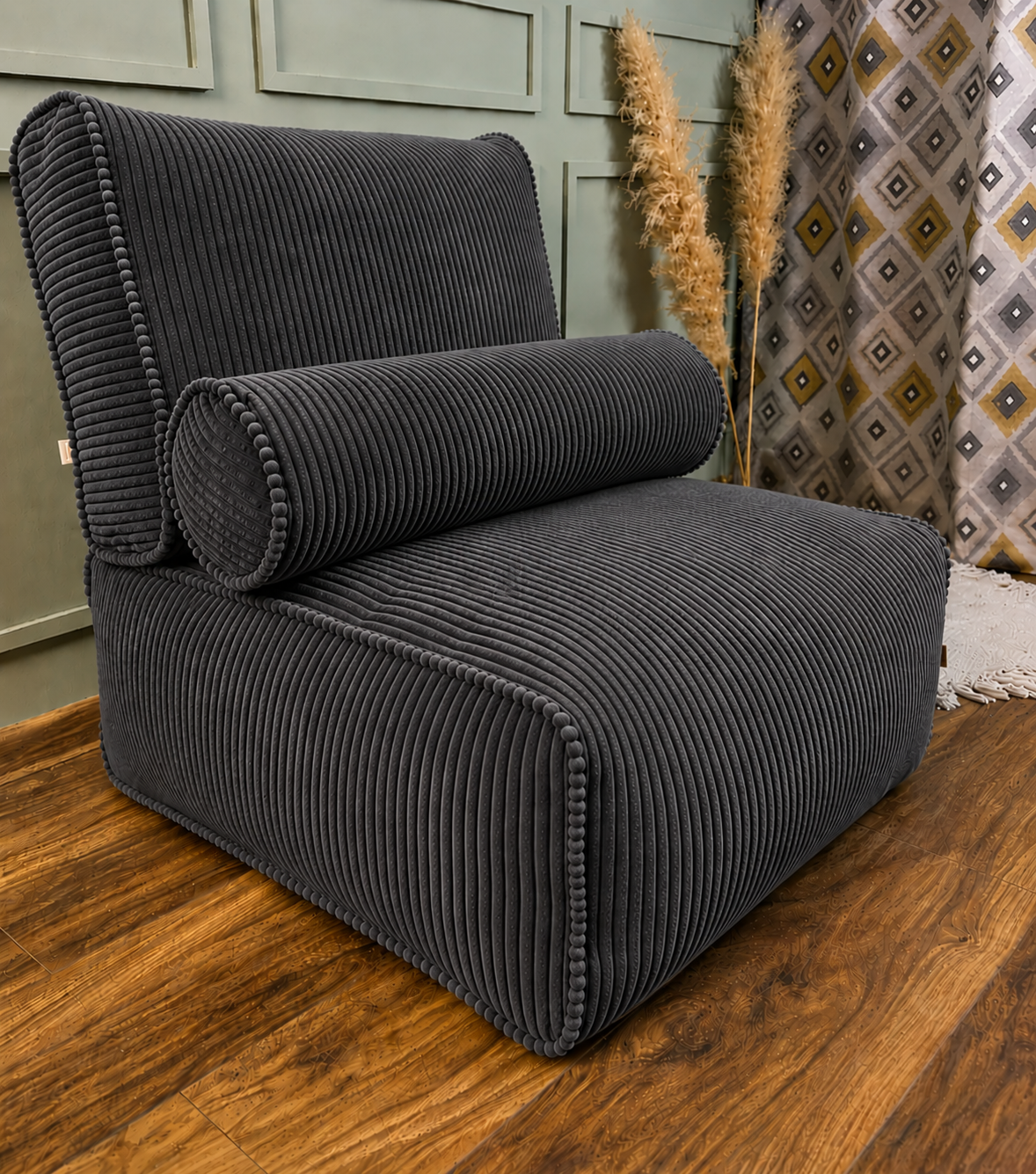 1PC Corduroy Floor Cushion Chair with Matching Bolster Pillow
