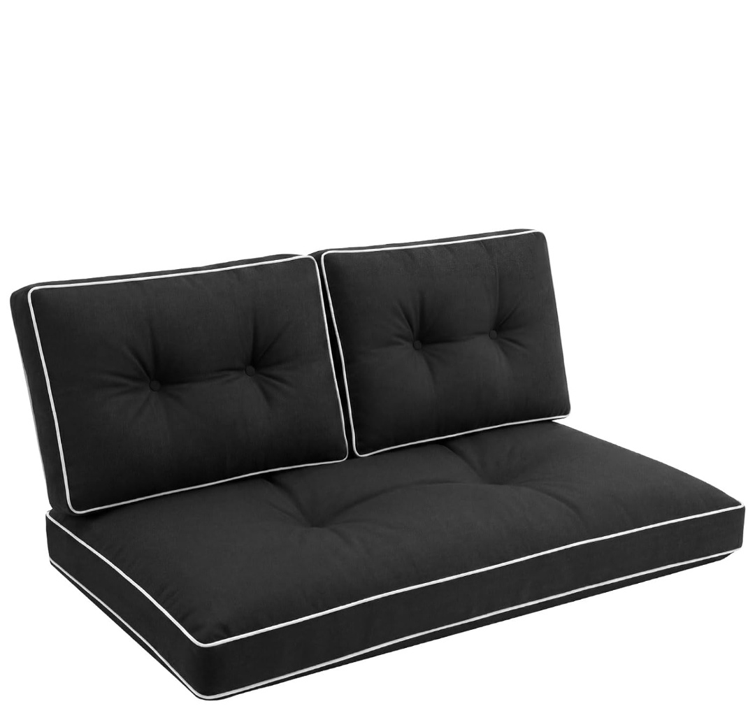3 Pcs Outdoor Loveseat Cushions 48 x 24 Inch Love Seat Pad with 2 Back Pillows Replacement for Patio Furniture Porch Swing Bench Wicker Chair Couch.