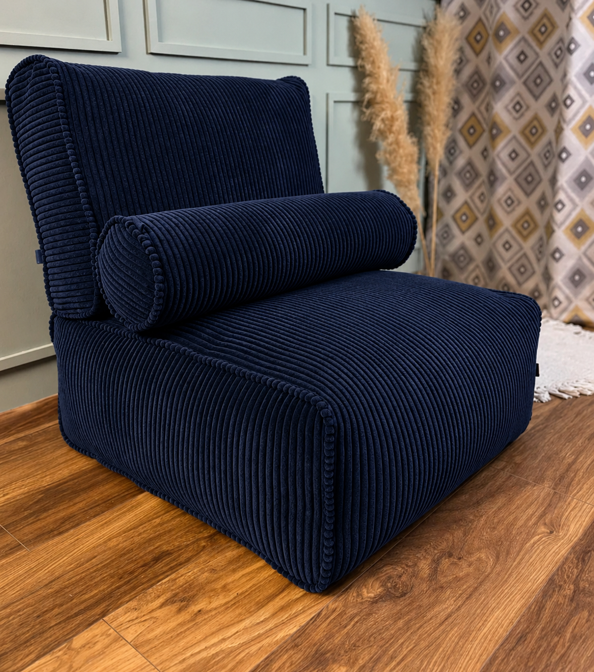 1PC Corduroy Floor Cushion Chair with Matching Bolster Pillow