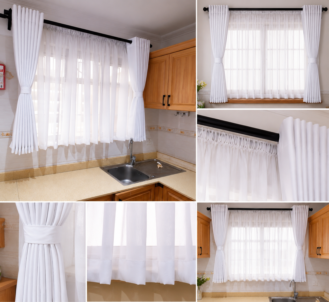 3PCS Kitchen Curtain Set – Heavy Sheers with Matching Center Panel