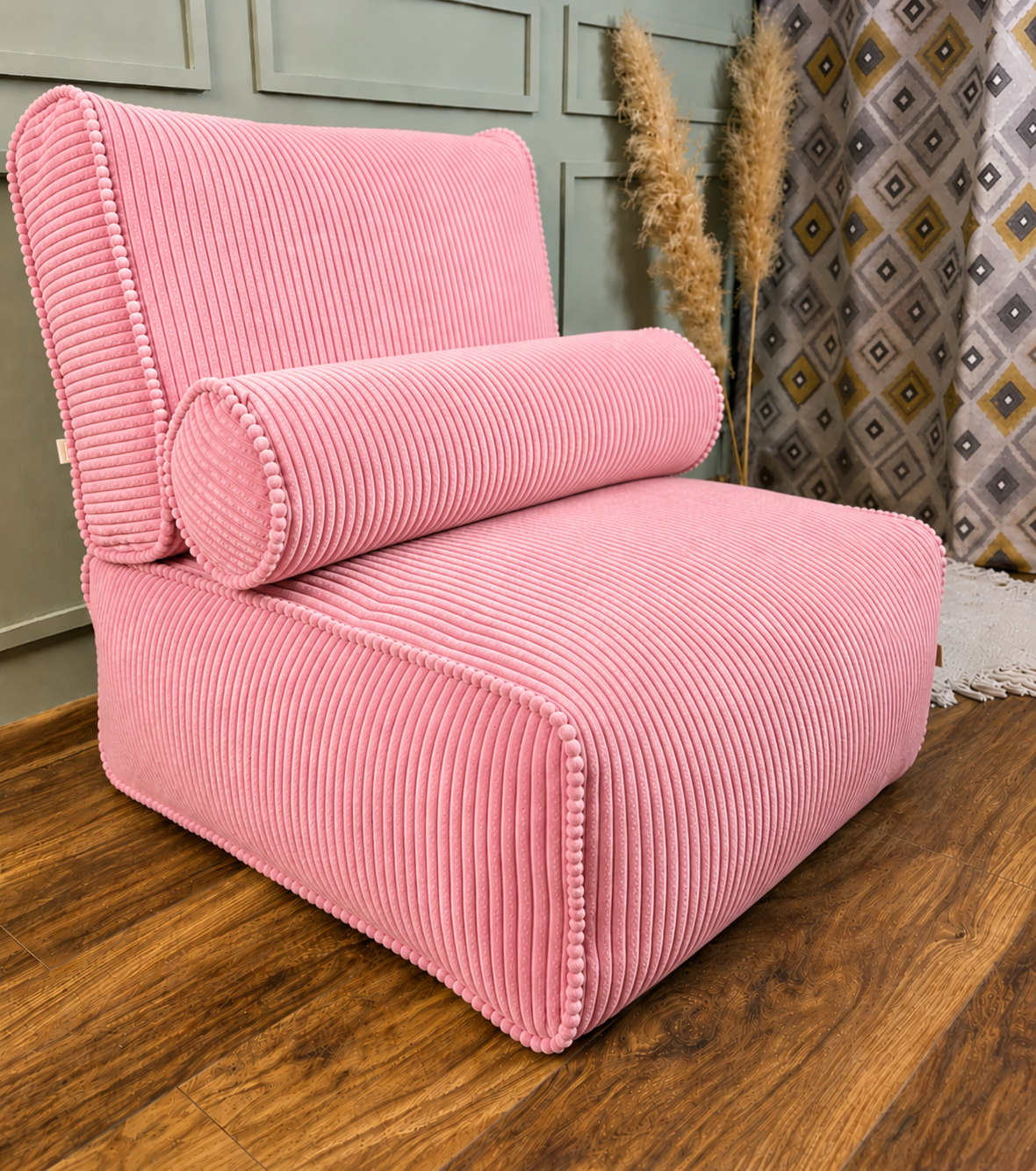 1PC Corduroy Floor Cushion Chair with Matching Bolster Pillow
