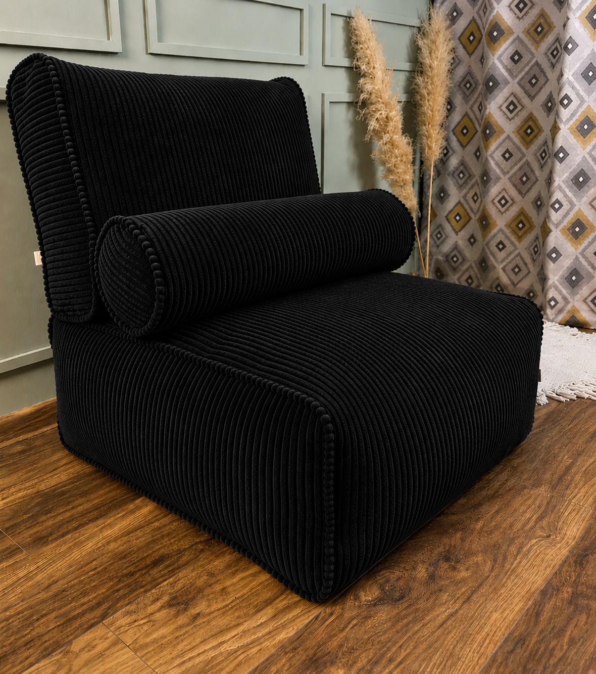 1PC Corduroy Floor Cushion Chair with Matching Bolster Pillow