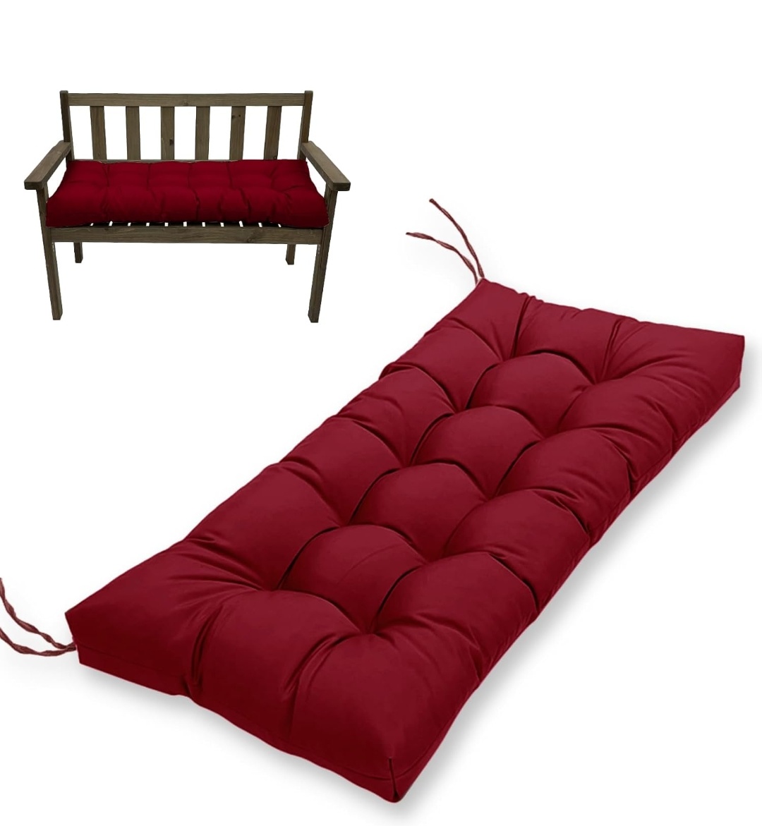Indoor/Outdoor Bench Cushion-44X19 Inch Tufted Porch Swing Cushions with High Elasticity PP Cotton and Durable Ties, Thick Bench Seat Cushions for Patio Furnitures, Indoor Window Cushion(NO BENCH)