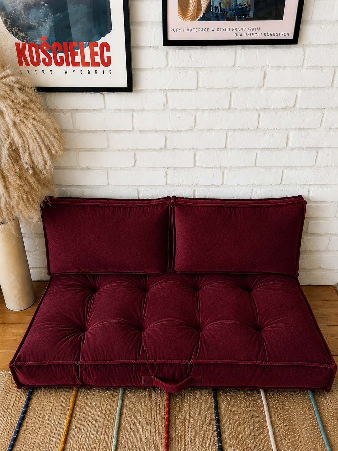 1PC Velvet Floor Sofa Cushion with 2 Backrest Pillows