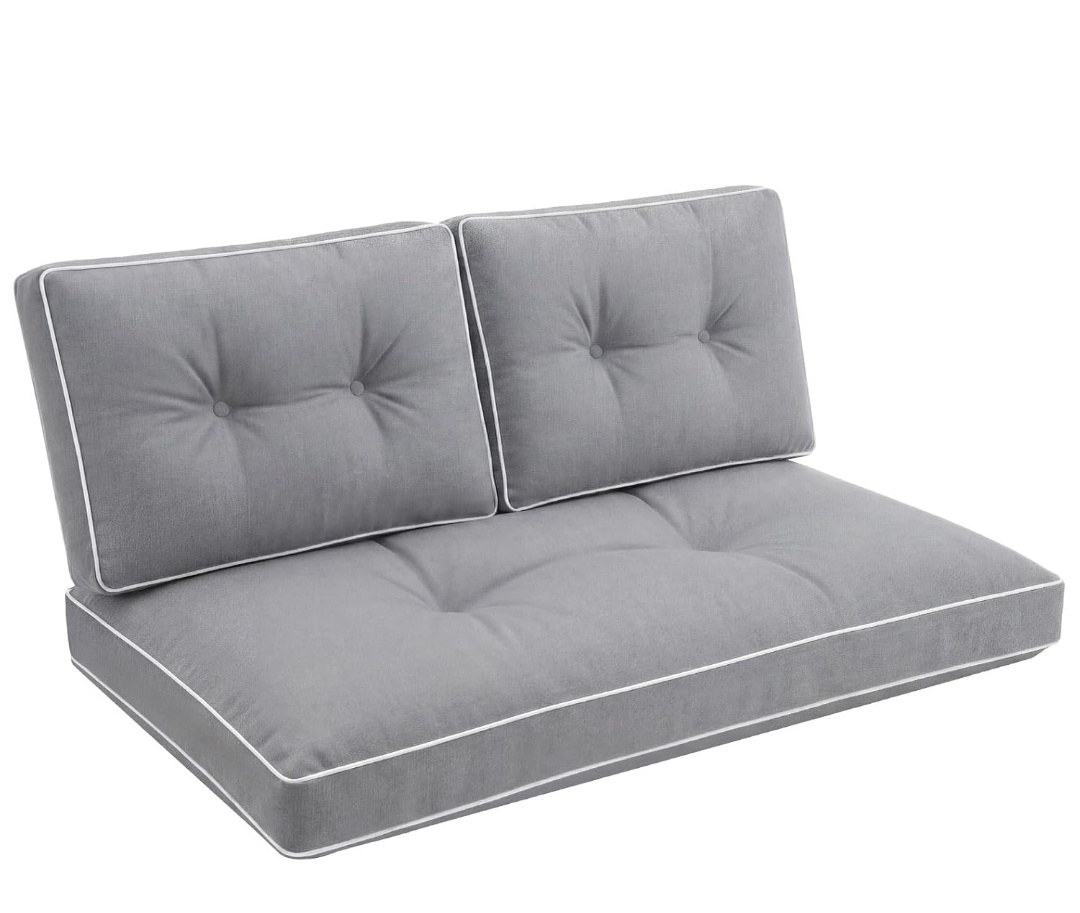 3 Pcs Outdoor Loveseat Cushions 48 x 24 Inch Love Seat Pad with 2 Back Pillows Replacement for Patio Furniture Porch Swing Bench Wicker Chair Couch.