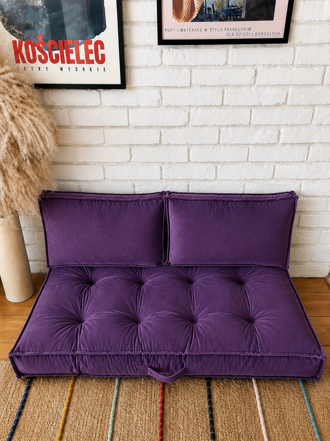 1PC Velvet Floor Sofa Cushion with 2 Backrest Pillows