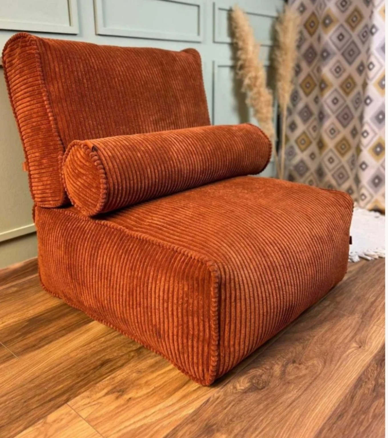 1PC Corduroy Floor Cushion Chair with Matching Bolster Pillow