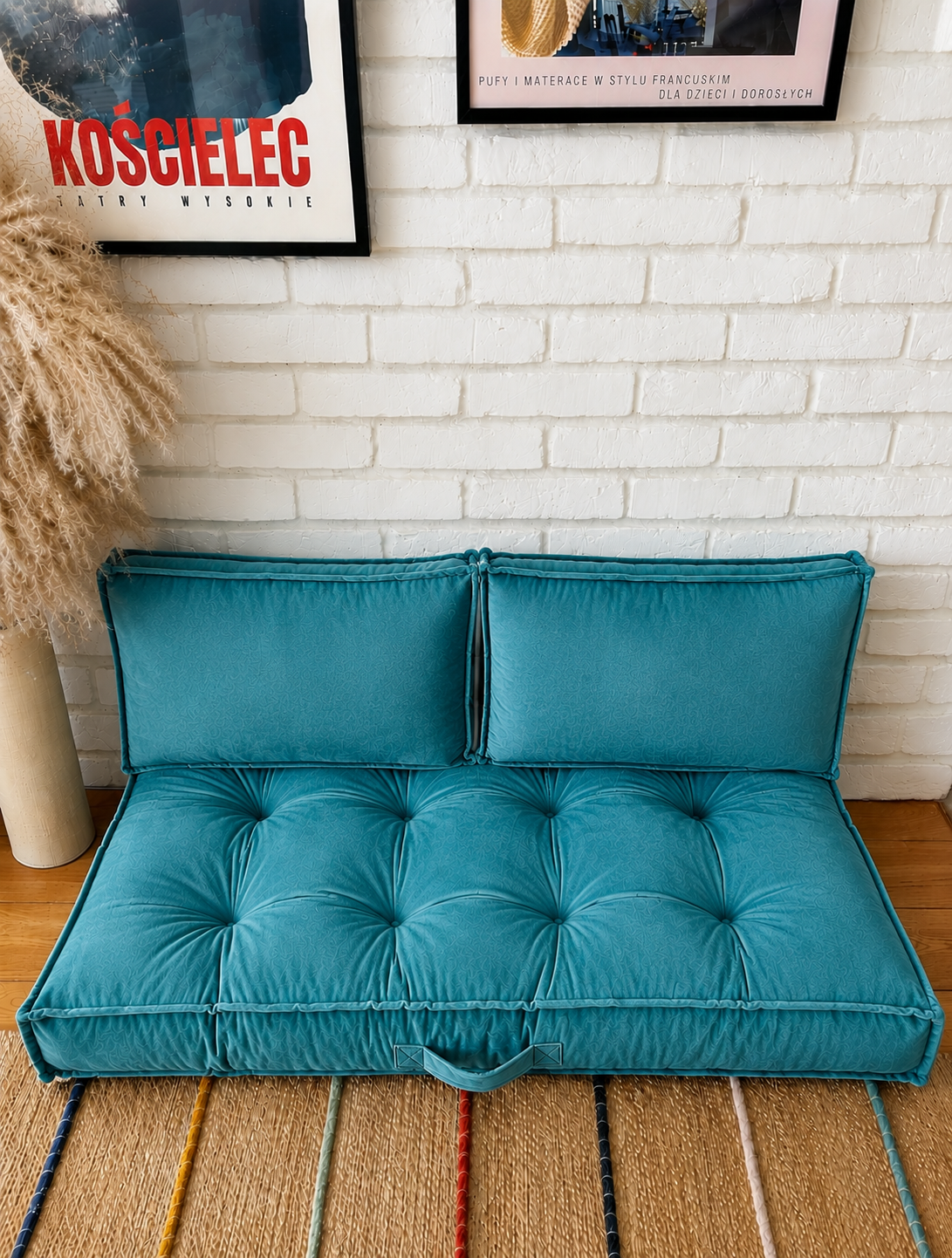 1PC Velvet Floor Sofa Cushion with 2 Backrest Pillows