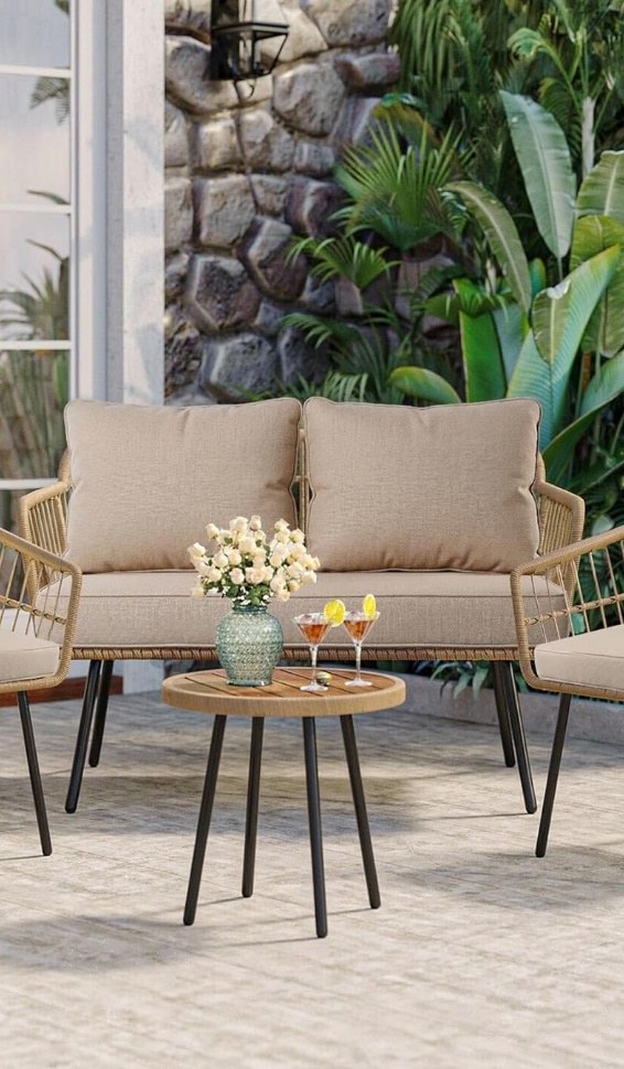 Indoor/Outdoor Loveseat Cushion Set, 48 x 24 x 5 Seat Cushion + 2 Back Pillows.Fade Resistant, Removable Covers, Deep Patio Loveseat Cushions Replacement for Couch, Bench,Ties Included.(NO BENCH)