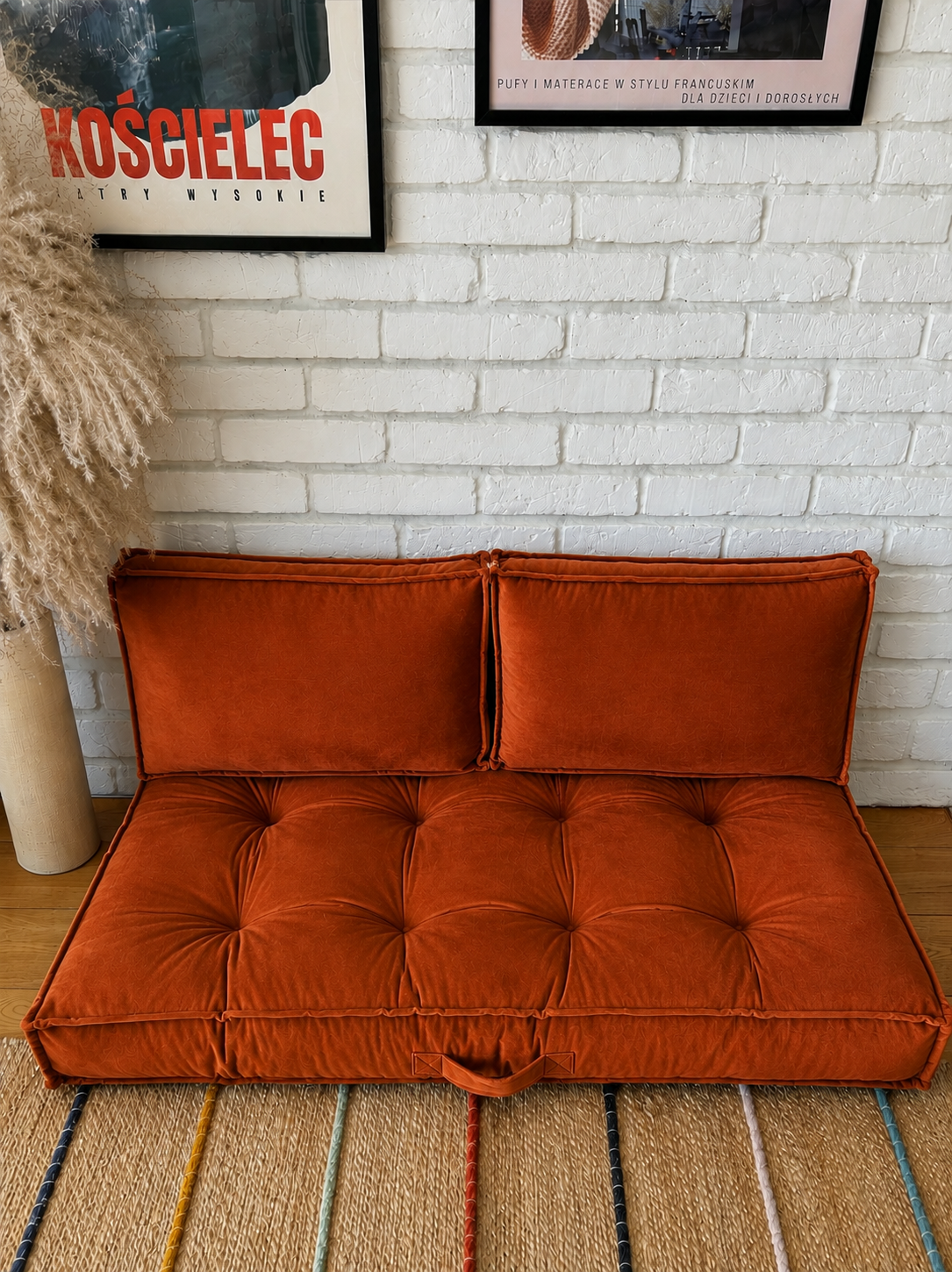 1PC Velvet Floor Sofa Cushion with 2 Backrest Pillows