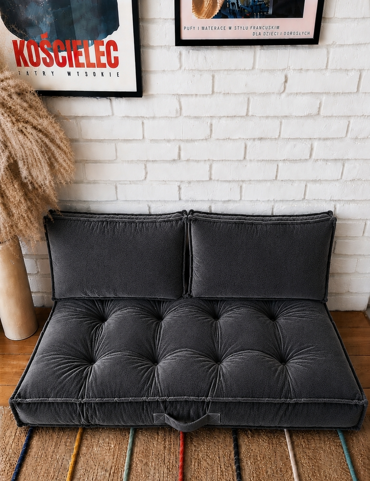 1PC Velvet Floor Sofa Cushion with 2 Backrest Pillows