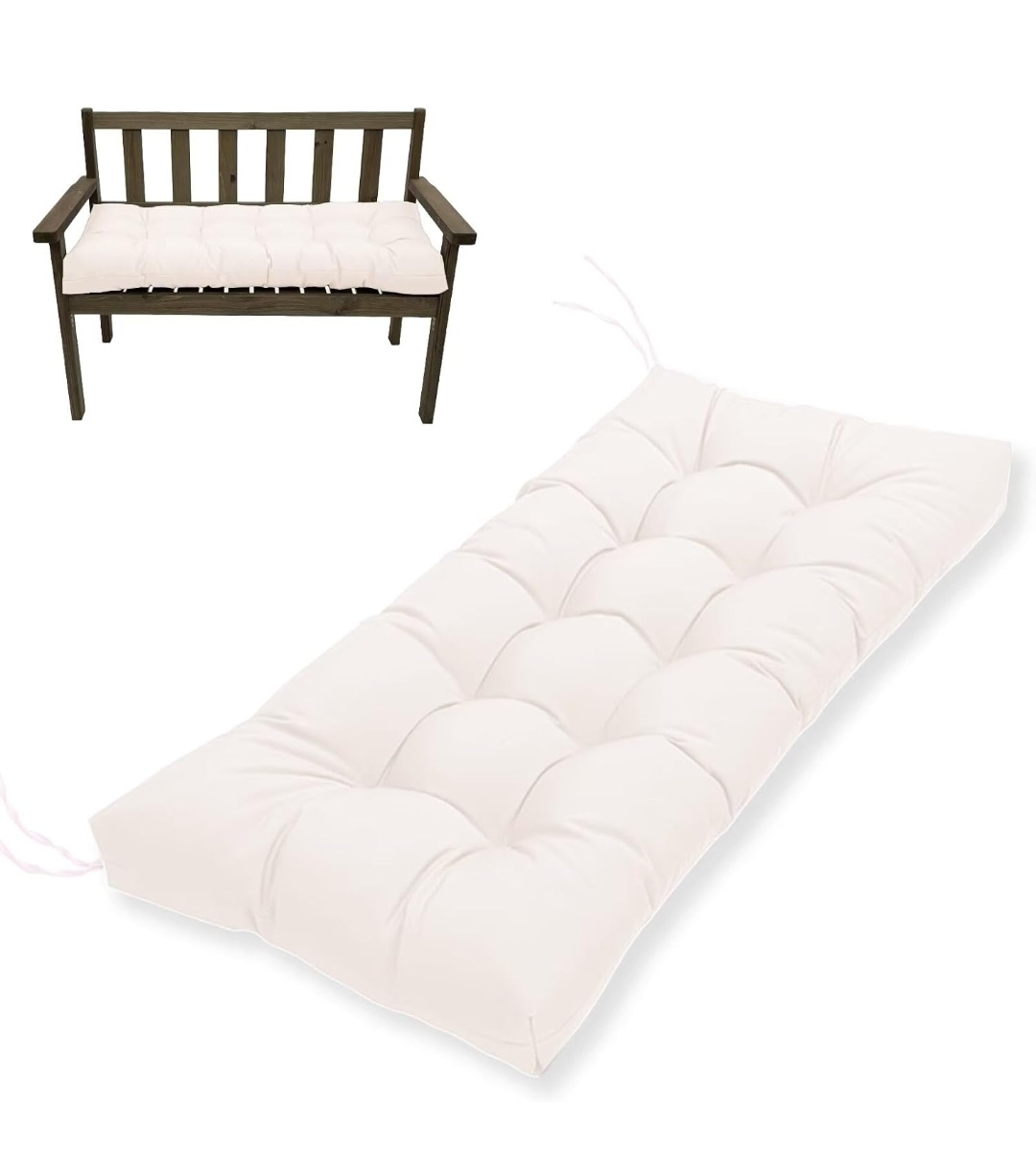 Indoor/Outdoor Bench Cushion-44X19 Inch Tufted Porch Swing Cushions with High Elasticity PP Cotton and Durable Ties, Thick Bench Seat Cushions for Patio Furnitures, Indoor Window Cushion(NO BENCH)