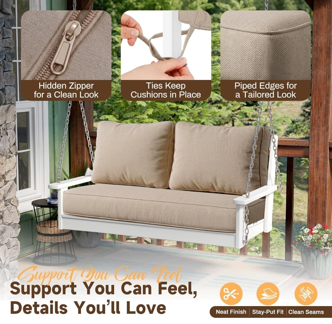 Indoor/Outdoor Loveseat Cushion Set, 48 x 24 x 5 Seat Cushion + 2 Back Pillows.Fade Resistant, Removable Covers, Deep Patio Loveseat Cushions Replacement for Couch, Bench,Ties Included.(NO BENCH)
