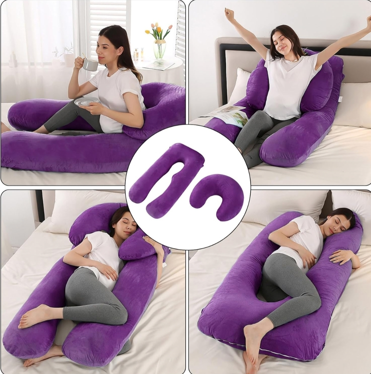 Two Piece Pregnancy Pillows for Sleeping, 59 Inch U-Shaped Full Body Pillow, Maternity Pillow with Removable Cover, Support for Back Legs Belly HIPS, Body Pillows for Adults, Pregnancy Must Haves