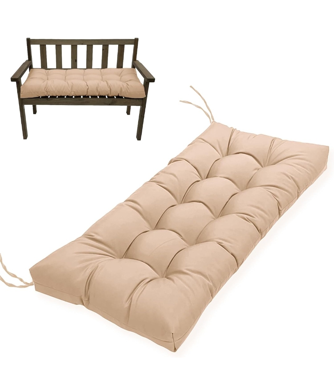 Indoor/Outdoor Bench Cushion-44X19 Inch Tufted Porch Swing Cushions with High Elasticity PP Cotton and Durable Ties, Thick Bench Seat Cushions for Patio Furnitures, Indoor Window Cushion(NO BENCH)