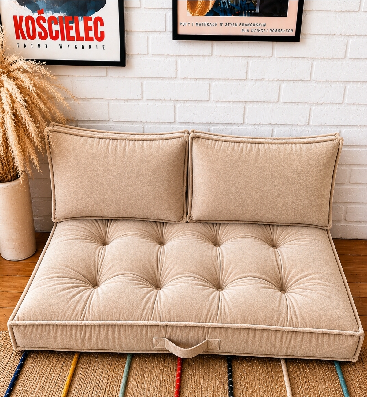 1PC Velvet Floor Sofa Cushion with 2 Backrest Pillows