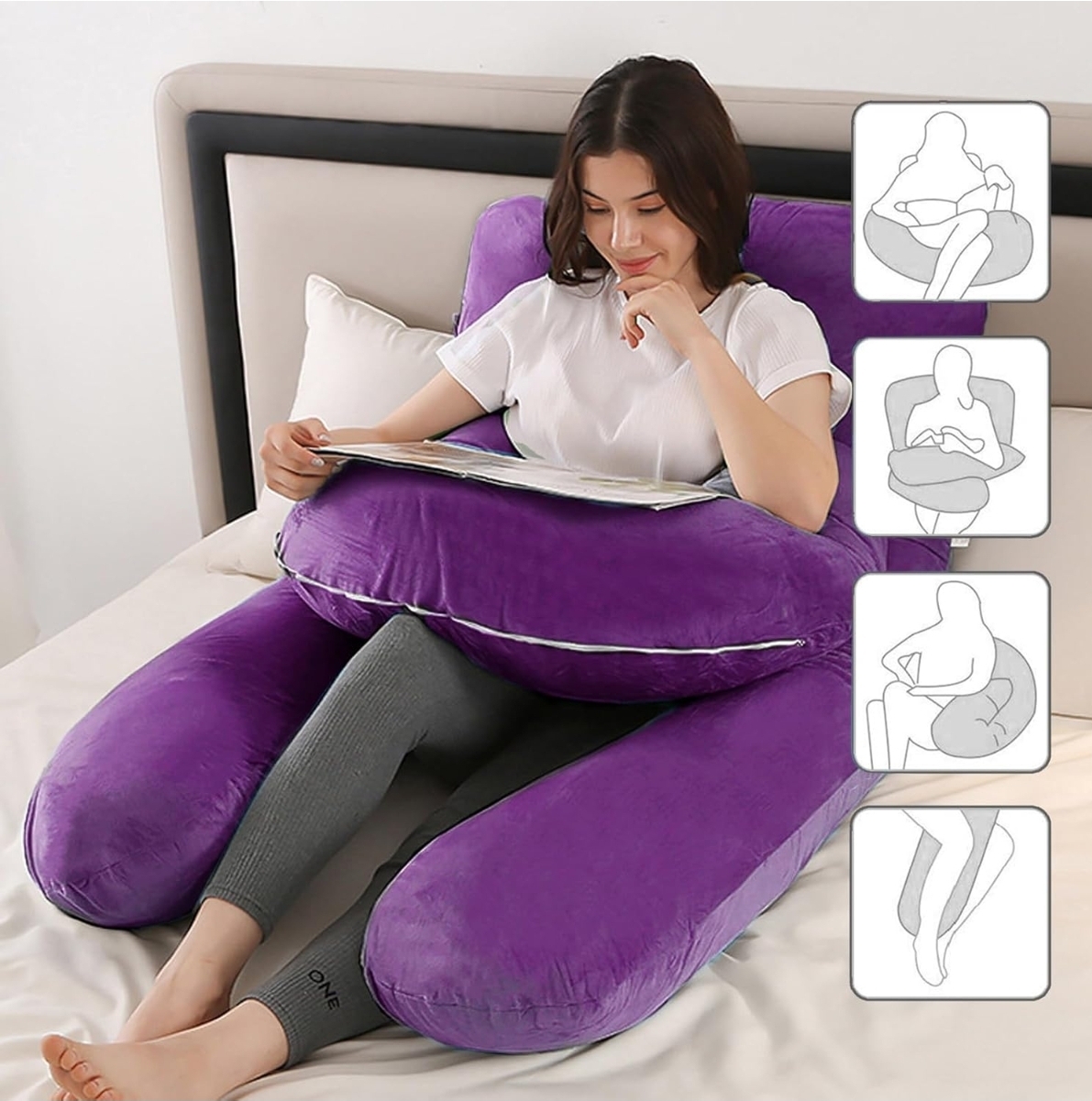 Two Piece Pregnancy Pillows for Sleeping, 59 Inch U-Shaped Full Body Pillow, Maternity Pillow with Removable Cover, Support for Back Legs Belly HIPS, Body Pillows for Adults, Pregnancy Must Haves
