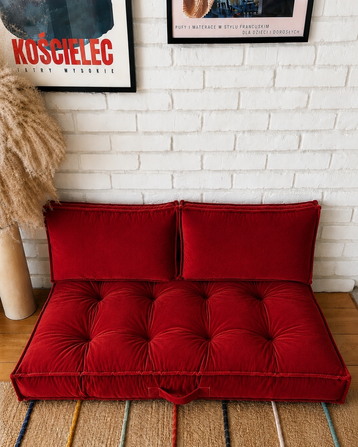 1PC Velvet Floor Sofa Cushion with 2 Backrest Pillows