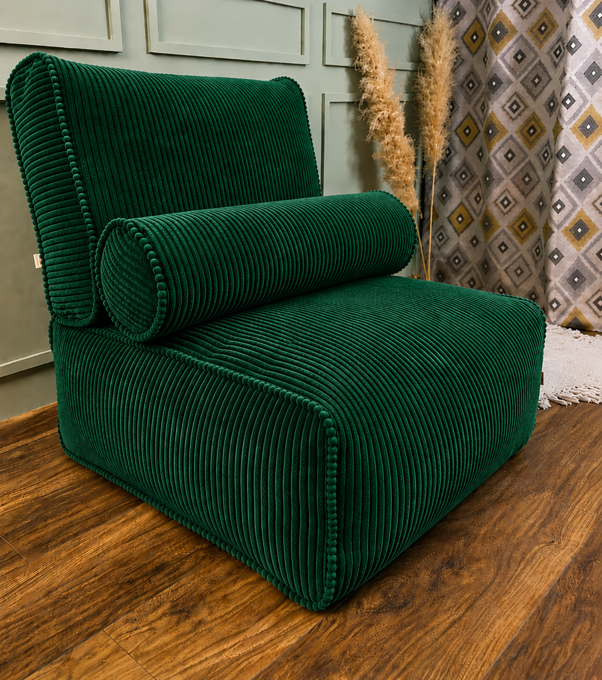 1PC Corduroy Floor Cushion Chair with Matching Bolster Pillow